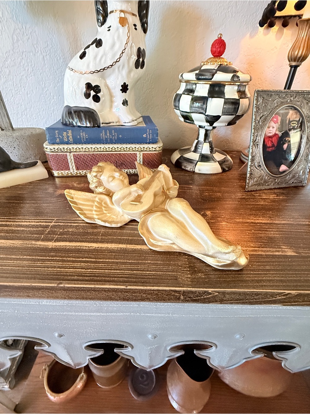 1960’s Gold and Cream Plaster Angel Cherub Wall Art Sculpture Plaque - Picture 9 of 15